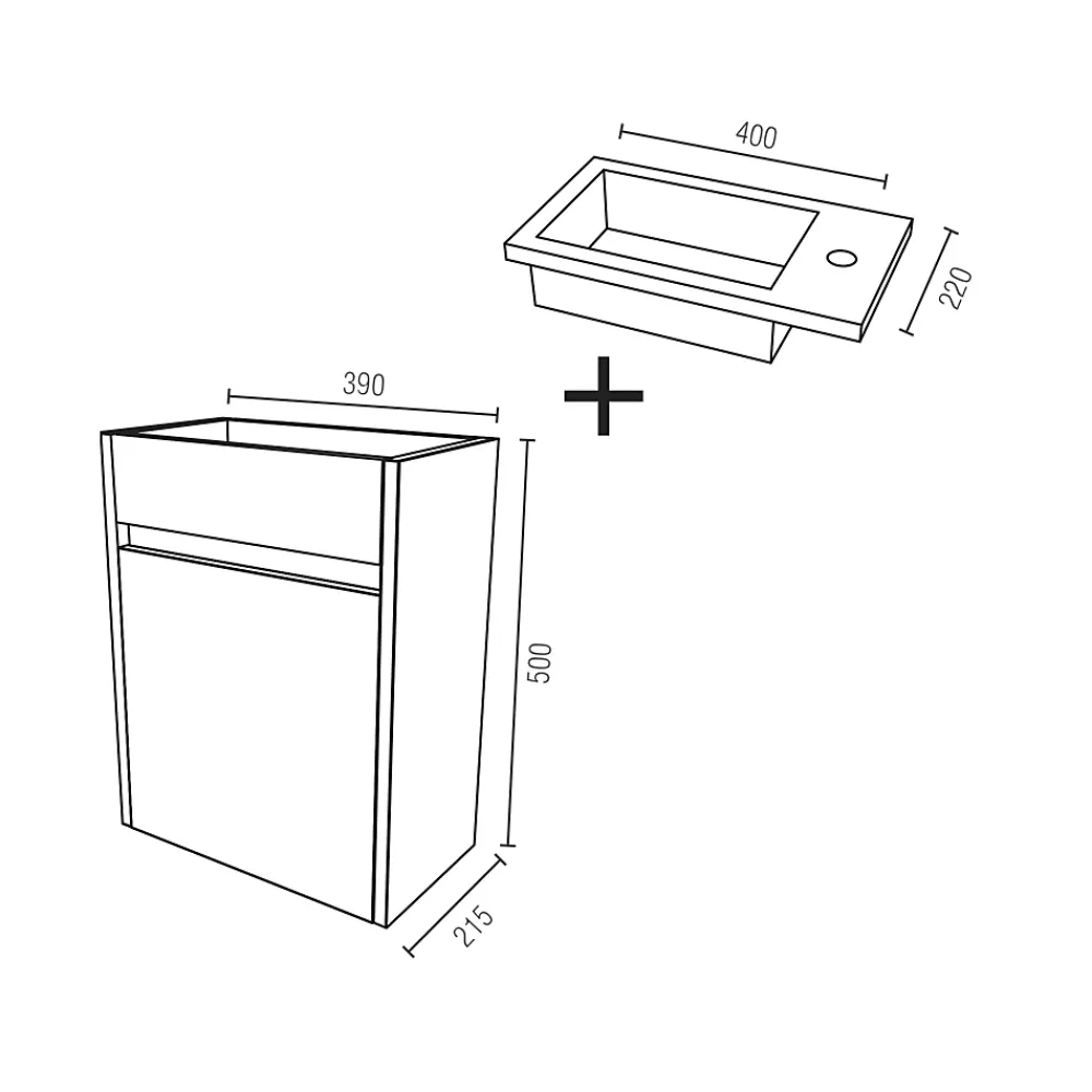 Lave-Mains|Aurlane Meuble Lave Mains MINI 40x50x22 cm - Gris et Blanc