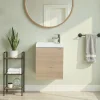 Lave-Mains|GoodHome Meuble lave mains suspendu effet chêne l.44 cm Imandra + plan vasque blanc résine Beni,