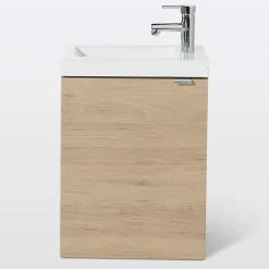 Lave-Mains|GoodHome Meuble lave mains suspendu effet chêne l.44 cm Imandra + plan vasque blanc résine Beni,