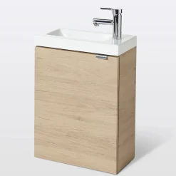 Lave-Mains|GoodHome Meuble lave mains suspendu effet chêne l.44 cm Imandra + plan vasque blanc résine Beni,