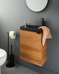Lave-Mains|GoodHome Meuble lave mains suspendu effet noyer l.44 x H.55 x P.23 cm, Imandra
