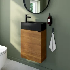 Lave-Mains|GoodHome Meuble lave mains suspendu effet noyer l.44 x H.55 x P.23 cm, Imandra