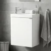 GoodHome Meuble lave mains suspendu blanc brillant l.44 cm Imandra + plan vasque blanc résine Beni,