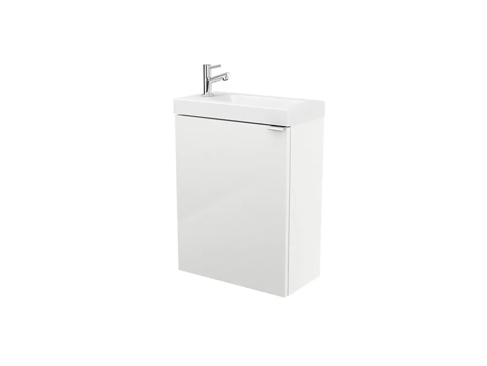 GoodHome Meuble lave mains suspendu blanc brillant l.44 cm Imandra + plan vasque blanc résine Beni,