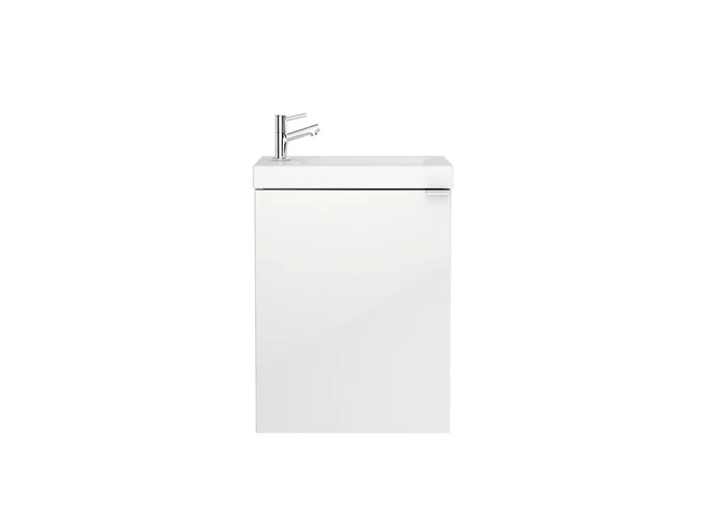 GoodHome Meuble lave mains suspendu blanc brillant l.44 cm Imandra + plan vasque blanc résine Beni,
