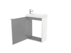 GoodHome Meuble lave mains suspendu blanc brillant l.44 cm Imandra + plan vasque blanc résine Beni,