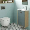 Decotec Meuble lave mains suspendu vert toundra + plan vasque l.46 x H.69 x P.23 cm, ouverture à droite, Havana