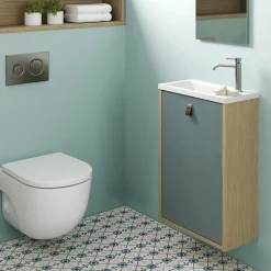 Decotec Meuble lave mains suspendu vert toundra + plan vasque l.46 x H.69 x P.23 cm, ouverture à droite, Havana