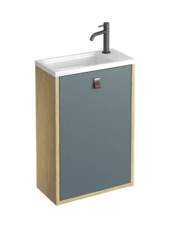 Decotec Meuble lave mains suspendu vert toundra + plan vasque l.46 x H.69 x P.23 cm, ouverture à droite, Havana