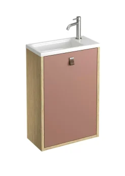 Decotec Meuble lave mains suspendu tarracotta mat + plan vasque l.46 x H.69 x P.23 cm, ouverture à gauche, Havana