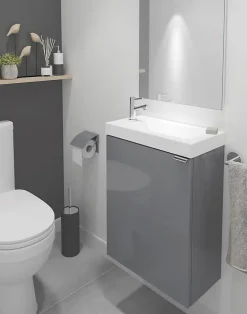Lave-Mains|GoodHome Meuble lave mains suspendu gris l.44 x H.55 x P.23 cm Imandra, Imandra