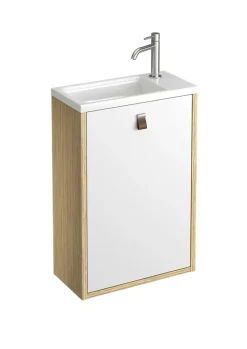 Decotec Meuble lave mains suspendu blanc mat + plan vasque l.46 x H.69 x P.23 cm, ouverture à droite, Havana