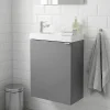 Lave-Mains|GoodHome Meuble lave mains suspendu gris brillant l.44 cm Imandra + plan vasque blanc résine Beni,