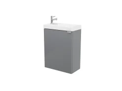 Lave-Mains|GoodHome Meuble lave mains suspendu gris brillant l.44 cm Imandra + plan vasque blanc résine Beni,