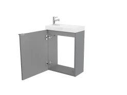 Lave-Mains|GoodHome Meuble lave mains suspendu gris brillant l.44 cm Imandra + plan vasque blanc résine Beni,