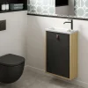 Decotec Meuble lave mains suspendu noir mat + plan vasque l.46 x H.69 x P.23 cm, ouverture à gauche, Havana