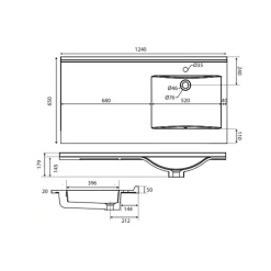 Cuisibane Meuble lave-linge IDEA, plan vasque déportée + Miroir Elégance h105- Blanc- Vasque à gauche