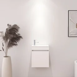 Dileci Meuble lave-main blanc compact avec vasque intégrée -