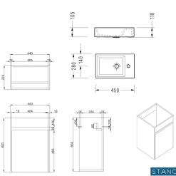 Lave-Mains|Stano Meuble lave-main salle de bain design MESSINA largeur 45 cm blanc laque