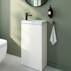 Lave-Mains|Homesight Meuble lave-mains à poser blanc mat l.44 cm Imandra + plan vasque effet marbre blanc, GoodHome