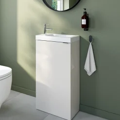 GoodHome Meuble lave-mains à poser blanc brillant l.44 cm Imandra + plan vasque blanc céramique Nira,