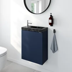 Lave-Mains|Homesight Meuble lave-mains à poser bleu nuit mat l.44 cm Imandra + plan vasque effet marbre noir, GoodHome