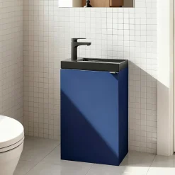 Lave-Mains|GoodHome Meuble lave-mains à poser bleu nuit mat l.44 cm Imandra + plan vasque noir céramique Nira,