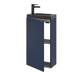 Lave-Mains|GoodHome Meuble lave-mains à poser bleu nuit mat l.44 cm Imandra + plan vasque noir céramique Nira,