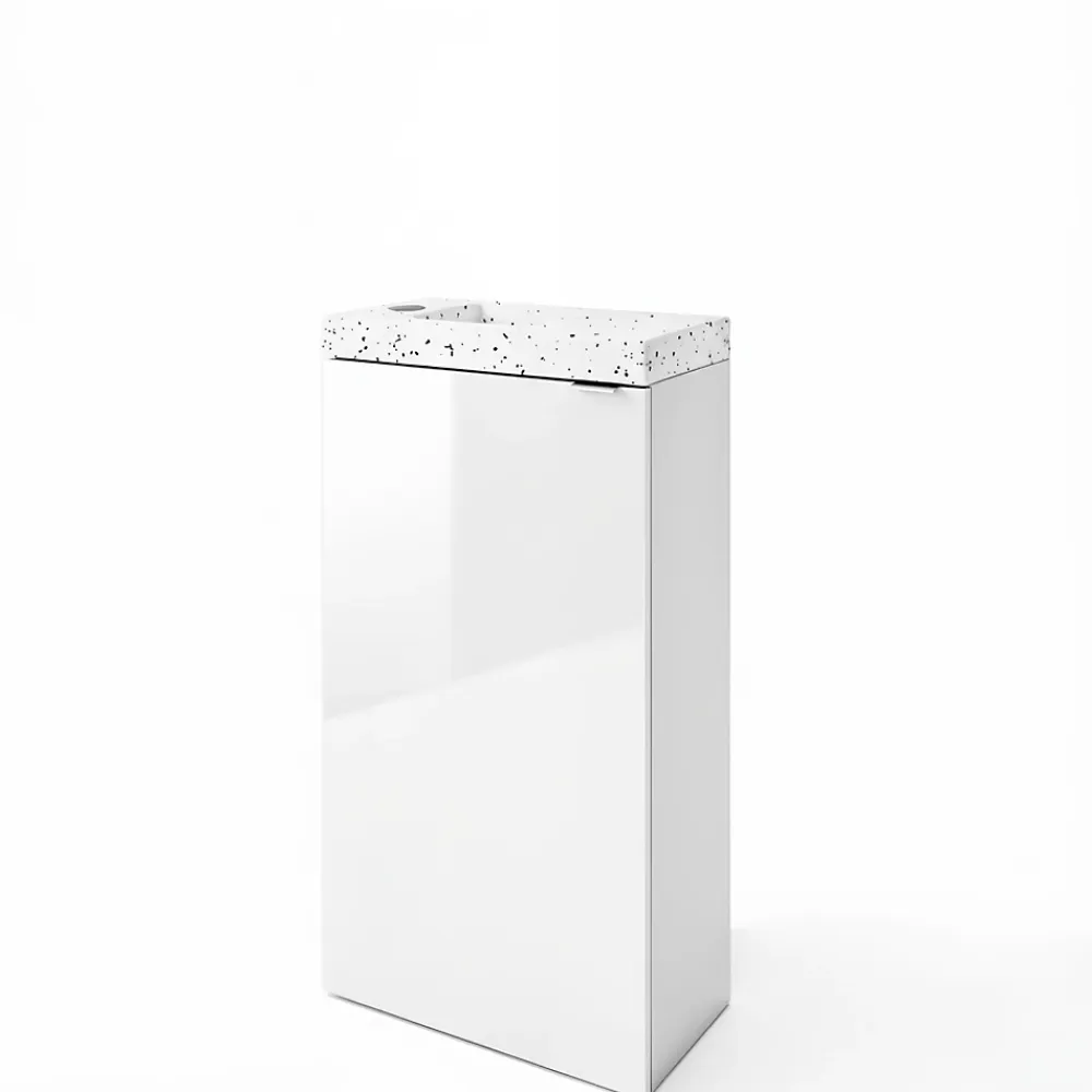 GoodHome Meuble lave-mains à poser blanc brillant l.44 cm Imandra + plan vasque terrazzo,