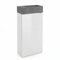 Meuble lave-mains à poser blanc brillant l.44 cm Imandra + plan vasque béton gris, GoodHome