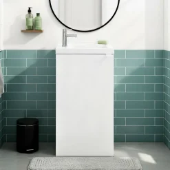 GoodHome Meuble lave-mains à poser blanc mat l.44 cm Imandra + plan vasque blanc résine Beni,