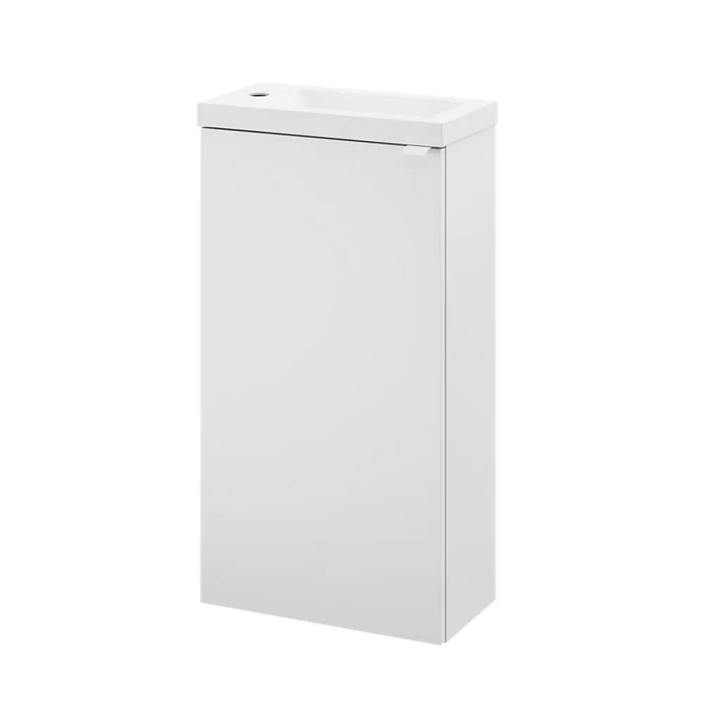 GoodHome Meuble lave-mains à poser blanc mat l.44 cm Imandra + plan vasque blanc résine Beni,