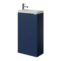 Lave-Mains|Meuble De Salle De Bains Faible Profondeur|GoodHome Meuble lave-mains à poser bleu nuit mat l.44 cm Imandra + plan vasque blanc résine Beni,