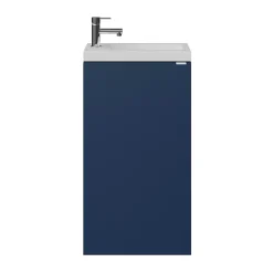Lave-Mains|Meuble De Salle De Bains Faible Profondeur|GoodHome Meuble lave-mains à poser bleu nuit mat l.44 cm Imandra + plan vasque blanc résine Beni,