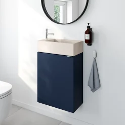 Homesight Meuble lave-mains à poser bleu nuit mat l.44 cm Imandra + plan vasque béton moucheté, GoodHome