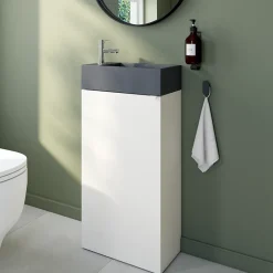 Lave-Mains|Homesight Meuble lave-mains à poser blanc mat l.44 cm Imandra + plan vasque béton gris, GoodHome