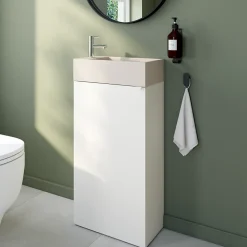 Homesight Meuble lave-mains à poser blanc mat l.44 cm Imandra + plan vasque béton beige moucheté, GoodHome