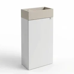 Homesight Meuble lave-mains à poser blanc mat l.44 cm Imandra + plan vasque béton beige moucheté, GoodHome