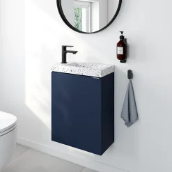 Lave-Mains|Homesight Meuble lave-mains à poser bleu nuit mat l.44 cm Imandra + plan vasque terrazzo, GoodHome