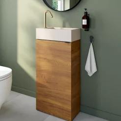 Lave-Mains|Homesight Meuble lave-mains à poser effet noyer l.44 cm Imandra + plan vasque béton moucheté, GoodHome