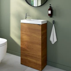 Lave-Mains|GoodHome Meuble lave-mains à poser effet noyer l.44 cm Imandra + plan vasque blanc céramique Nira,