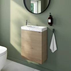 GoodHome Meuble lave-mains à poser effet chêne l.44 cm Imandra + plan vasque terrazzo,