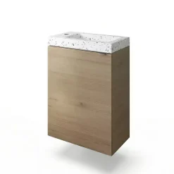 GoodHome Meuble lave-mains à poser effet chêne l.44 cm Imandra + plan vasque terrazzo,