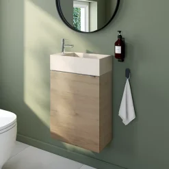 GoodHome Meuble lave-mains à poser effet chêne l.44 cm Imandra + plan vasque béton beige moucheté,