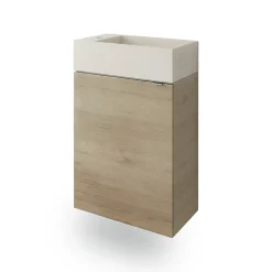 GoodHome Meuble lave-mains à poser effet chêne l.44 cm Imandra + plan vasque béton beige moucheté,
