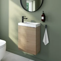 GoodHome Meuble lave-mains à poser effet chêne l.44 cm Imandra + plan vasque effet marbre blanc,