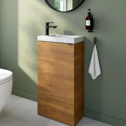 Lave-Mains|Homesight Meuble lave-mains à poser effet noyer l.44 cm Imandra + plan vasque effet marbre blanc, GoodHome