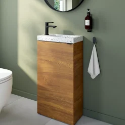 Homesight Meuble lave-mains à poser effet noyer l.44 cm Imandra + plan vasque terrazzo, GoodHome
