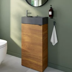 Homesight Meuble lave-mains à poser effet noyer l.44 cm Imandra + plan vasque béton gris, GoodHome