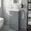 Lave-Mains|GoodHome Meuble lave-mains à poser gris brillant l.44 cm Imandra + plan vasque blanc céramique Nira,